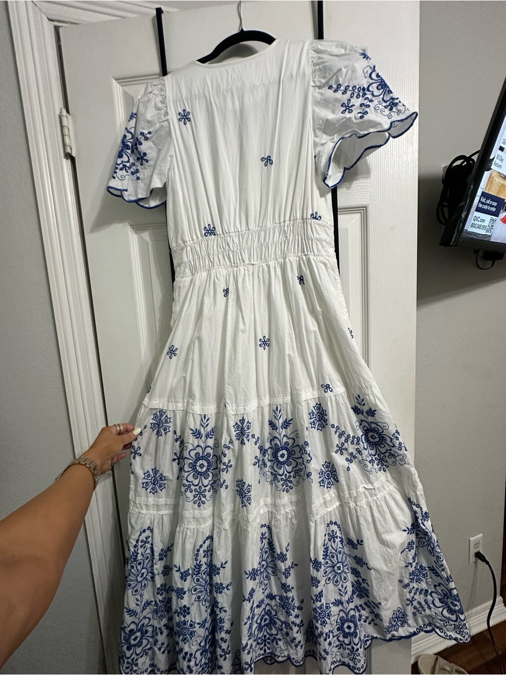 Anthropologie The Somerset by Maeve White Maxi Dress with Blue Embroidery - Picture 6 of 10